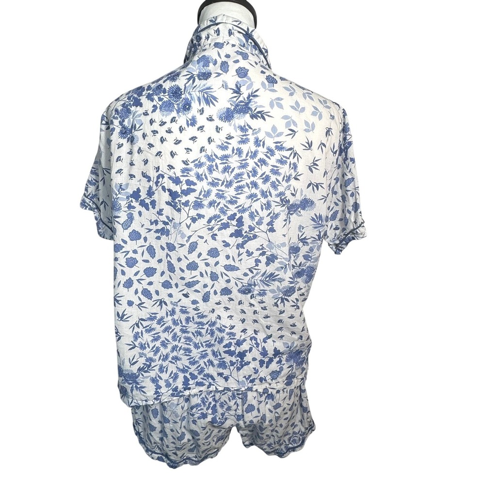 JOIE Women's Small 100% Organic Cotton Blue White Floral Pajama Set Top Shorts - Picture 2 of 11